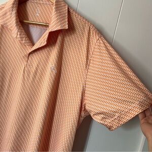 Rhoback Performance Short Sleeve Polo Shirt Patterned Orange White Geometric